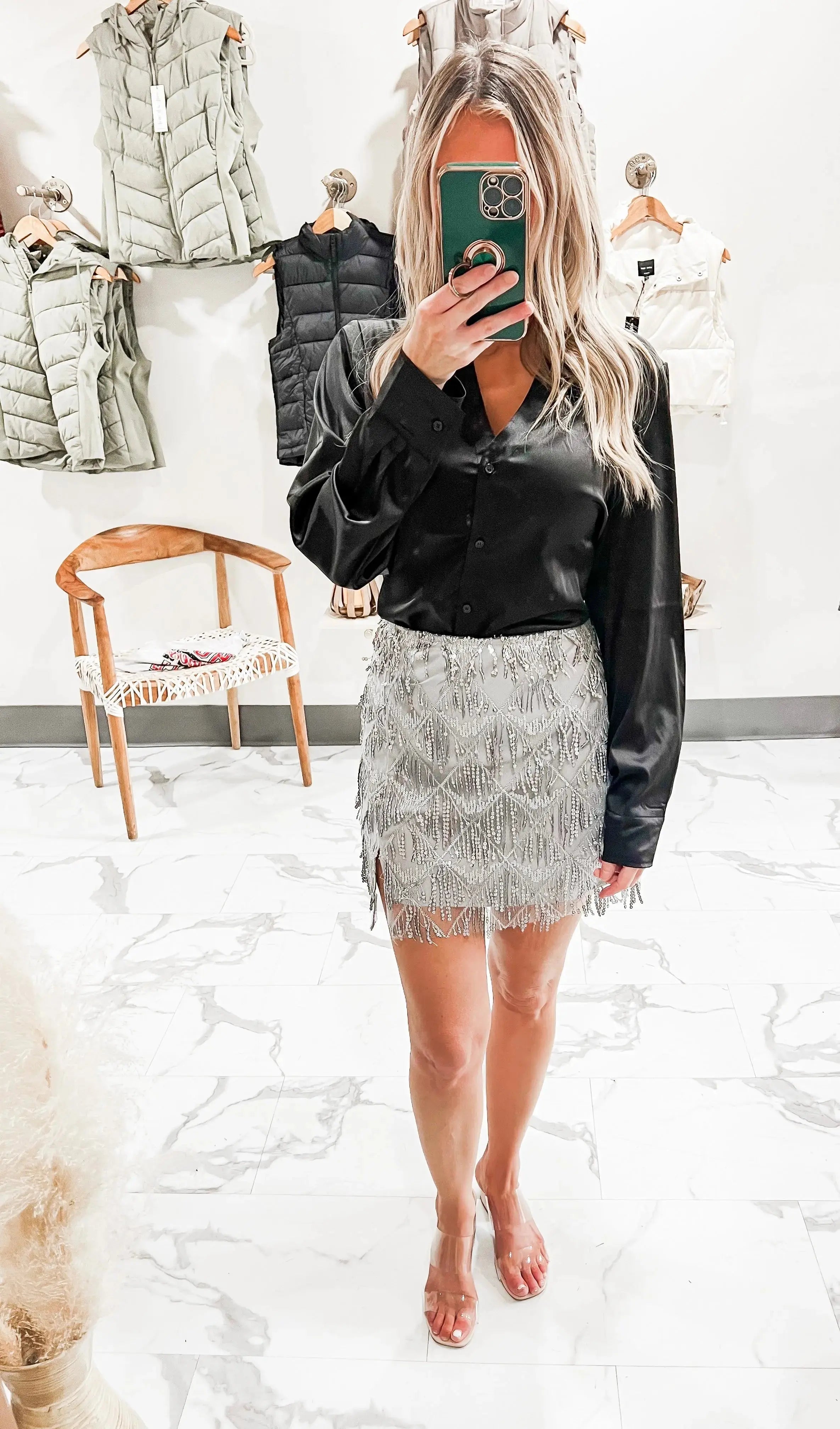 Sequin skirt clearance with fringe