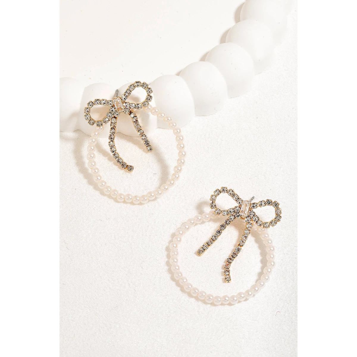 PEARL HOOP BOW DANGLE EARRINGS