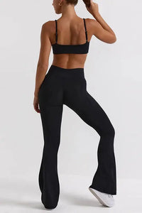 CROSS WAIST BAND WIDE LEGGINGS-BLACK