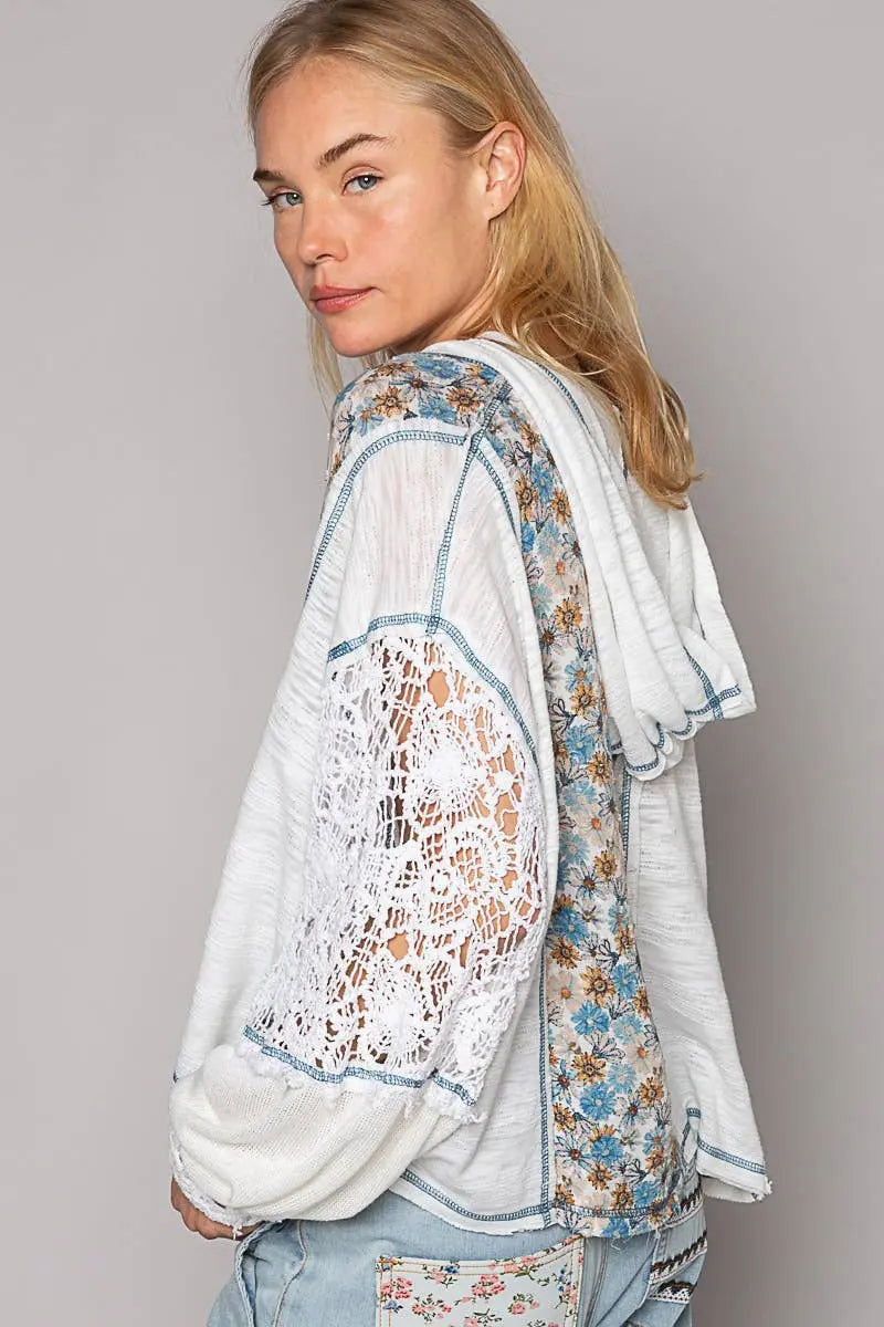 FLORAL BOHO HOODIE TOP IVORY - UNCOMMON REIGN