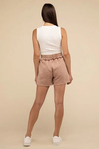 Acid Wash Fleece Drawstring Shorts with Pockets ZENANA