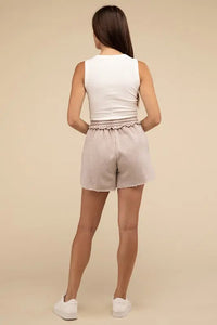 Acid Wash Fleece Drawstring Shorts with Pockets ZENANA