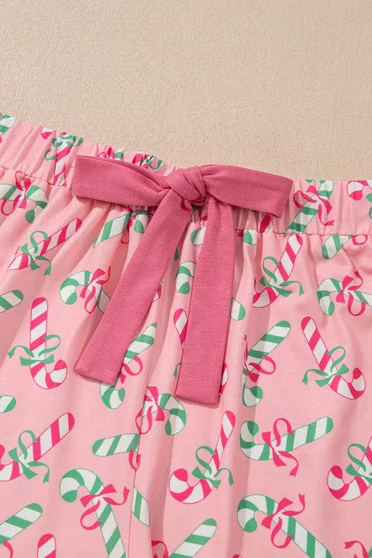 Christmas Candy Cane Print Knotted Pajama Set SHEWIN INC.