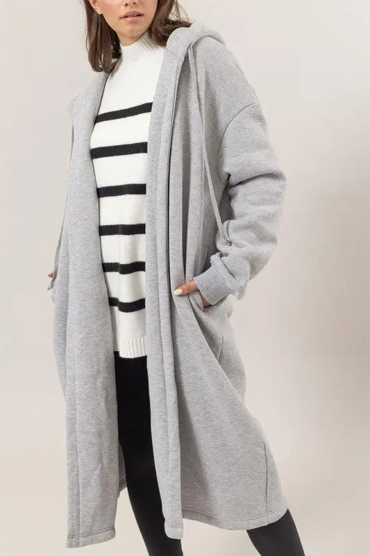 HOODED FLEECE LONG CARDIGAN