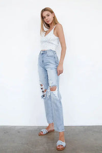 High Waist Ripped Loose Fit Jeans Denim Lab USA