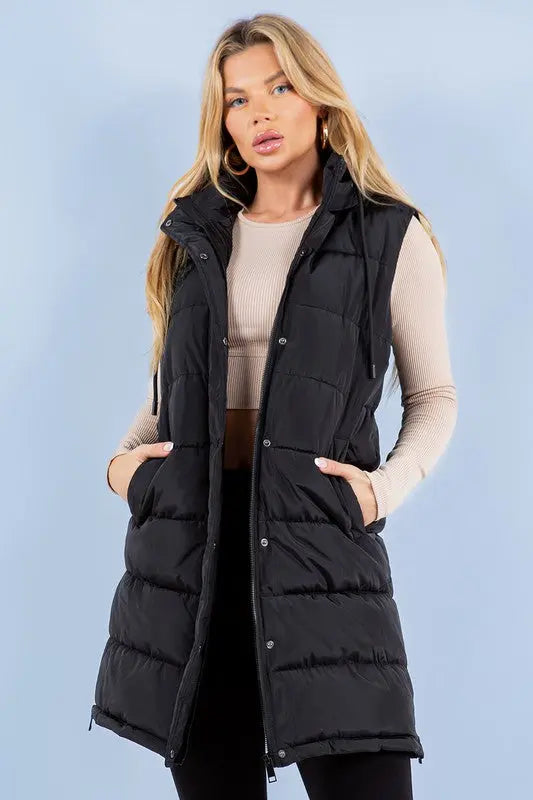 JANA LONG PUFFER VEST-BLACK UNCOMMON REIGN