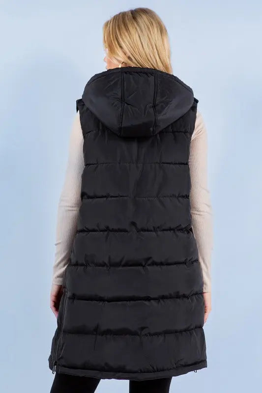 JANA LONG PUFFER VEST-BLACK UNCOMMON REIGN