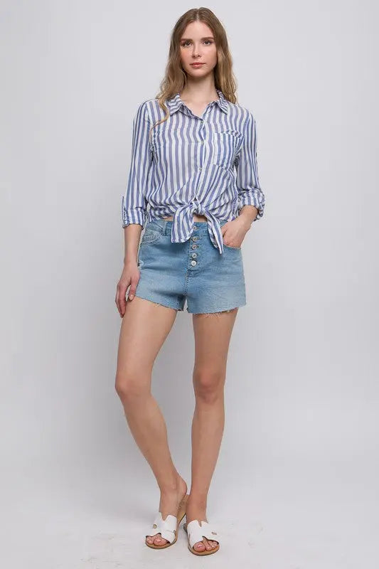 COLLAR NECK BLUE STRIPED TOP Uncommon Reign