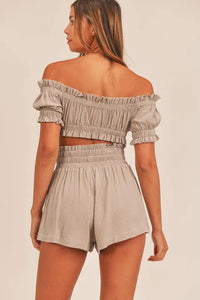 TAKE THE RISK CROP TOP TWO-PIECE SHORT SET - LIGHT OLIVE Uncommon Reign